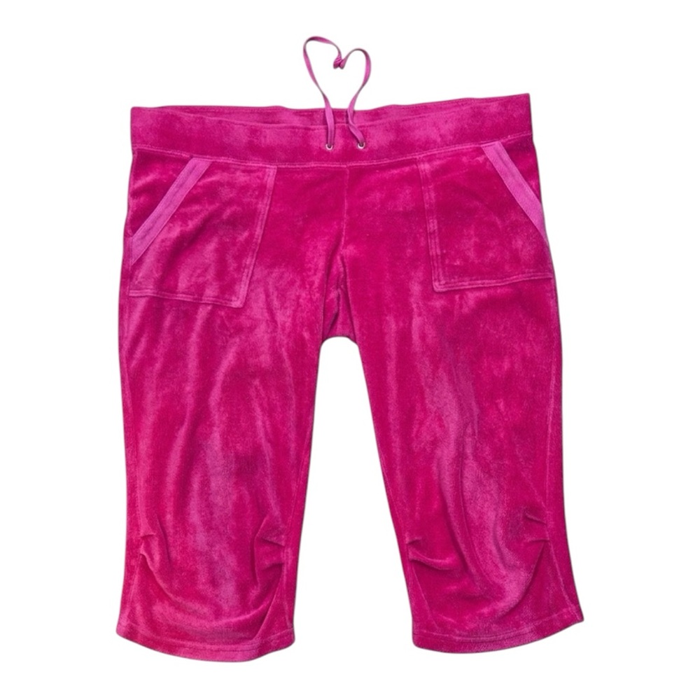 Juicy Couture Hot Pink Velour Track Pants Cropped Ruched Capri Y2K Size Medium